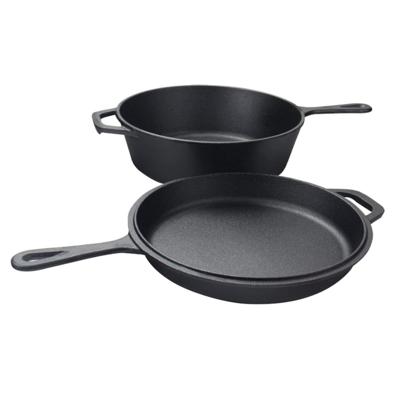 WildTrak 3.2 Quart Pre Seasoned Cast Iron 2 In 1 Combo Cooker Black