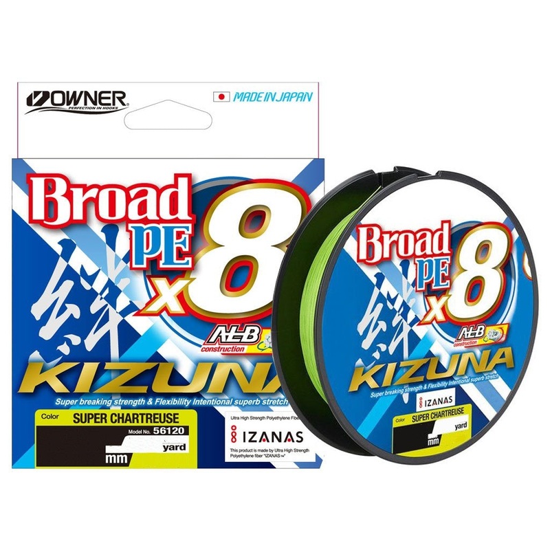 Owner Kizuna X8 PE 275m Chartreuse Braided Fishing Line 15lb