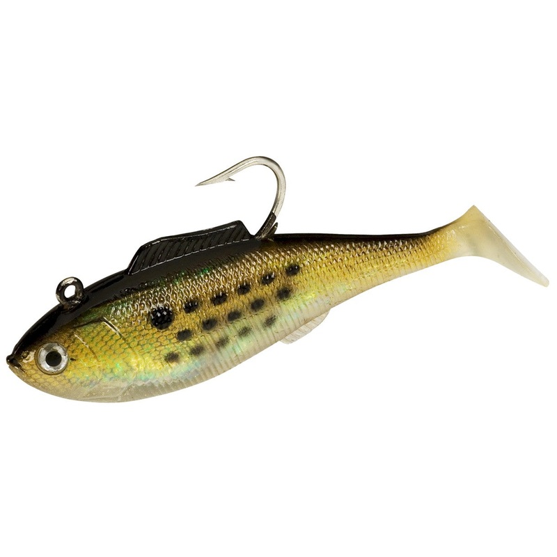 Tsunami SSD Heavy Deep Diving Swim Shad 5″ 3oz 02pk Golden Bunker w/ Spots