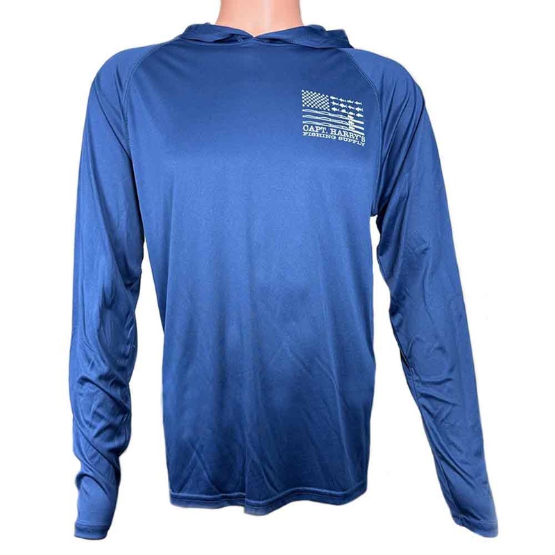 Capt. Harry’s Slate V Flag L/S Performance Hoodie Shirt UPF50 SMALL