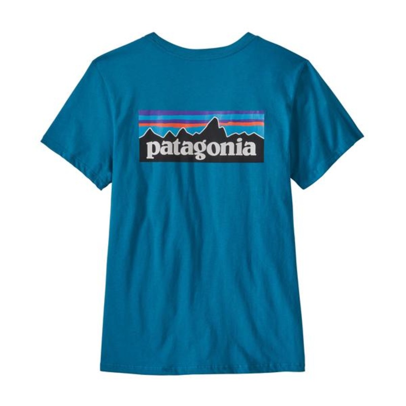 Patagonia Womens P-6 Logo Organic Crew Tee Shirt Large Stellar Blue
