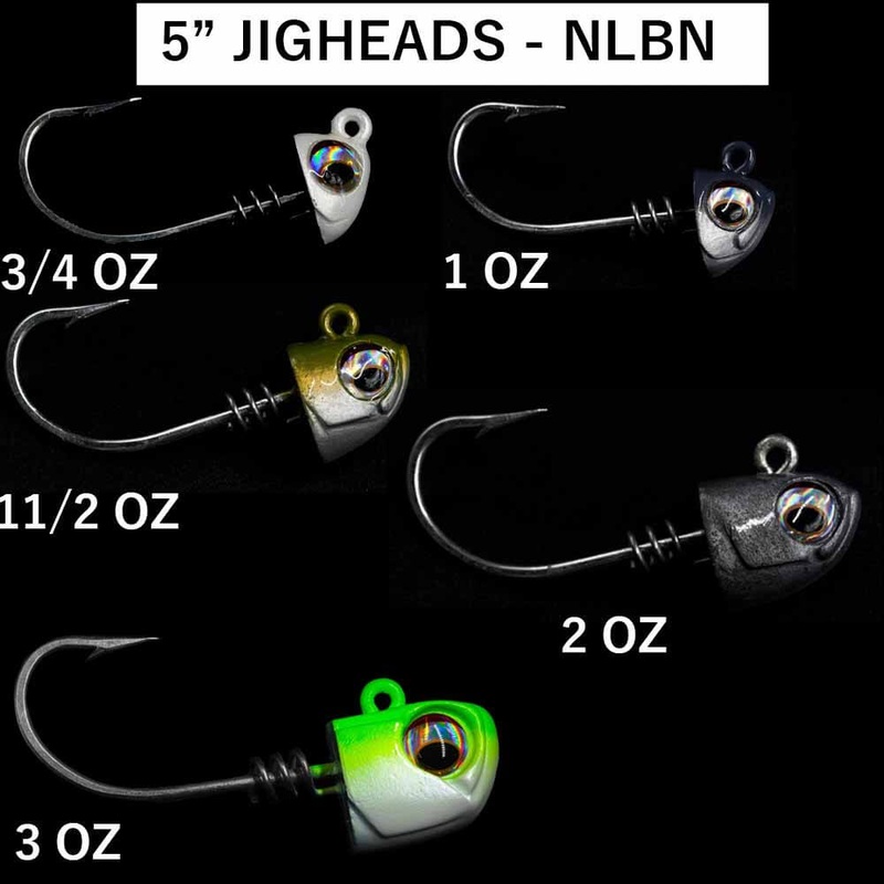 No Live Bait Needed (NLBN) 5″ Jig Heads GREEN BACK 1 1/2OZ