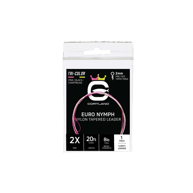 Cortland Euro Nymph Leaders PINK/BLACK/CHARTREUSE/WHITE 20 FT 4x – 6.3 LB